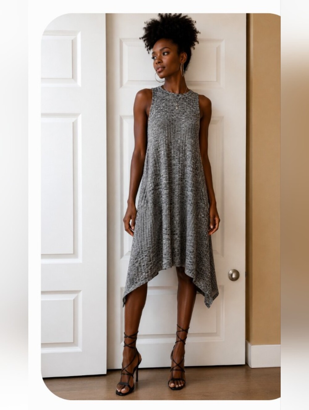 Anthropologie Maeve Gray Asymmetrical Swing Dress Medium Sleeveless Boho Pockets